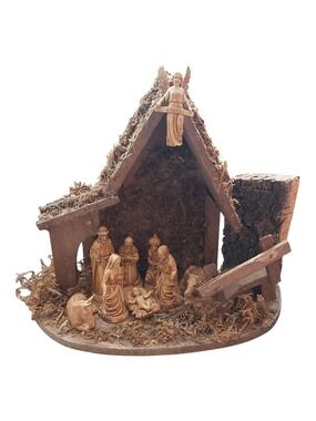 Vintage Landi Italy Nativity Set - Complete 12.5" Stable with Martino Landi